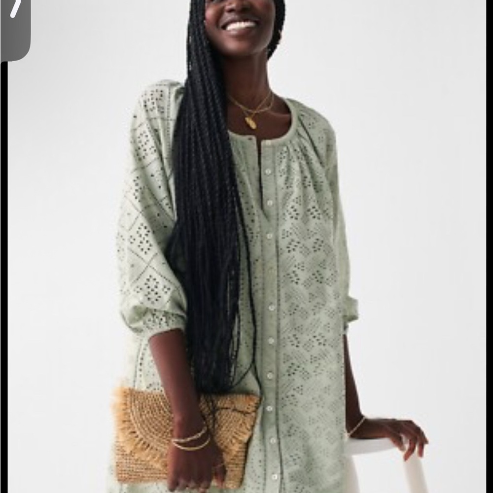 Faherty Sage Green Eyelet Button-Down Dress